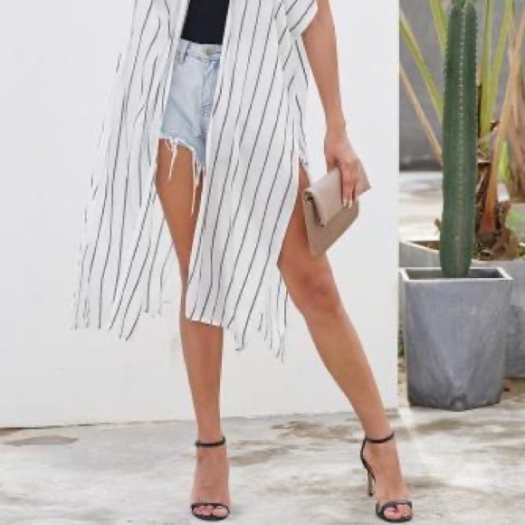 White Striped Open Kimono Multi-Season New In Package - Picture 10 of 12